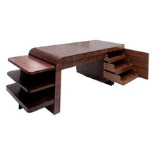 Load image into Gallery viewer, 1930s French, walnut art deco large partners desk with side shelves