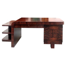Load image into Gallery viewer, 1930s French, walnut art deco large partners desk with side shelves
