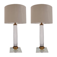 Load image into Gallery viewer, 1970s Italian cylindrical Lucite and brass pair of table lamps
