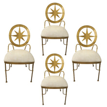 Load image into Gallery viewer, Mid-century Italian set of four gilt metal star dining chairs