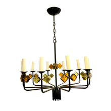 Load image into Gallery viewer, 1950s Danish Pair of Iron and Coloured Glass Chandelier By Svend Aage Holm Sorensen