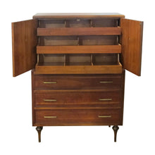 Load image into Gallery viewer, Large 1960s American Oak Tallboy with Brass Inlay by Vanleigh Furniture