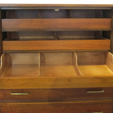 Load image into Gallery viewer, Large 1960s American Oak Tallboy with Brass Inlay by Vanleigh Furniture