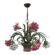 Load image into Gallery viewer, 1980S ITALIAN COLOURED GLASS AND TOLEWARE CHANDELIER BY BANCI, FLORENCE
