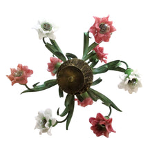 Load image into Gallery viewer, 1980S ITALIAN COLOURED GLASS AND TOLEWARE CHANDELIER BY BANCI, FLORENCE