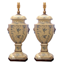 Load image into Gallery viewer, French 1950s Pair Of Hand Painted Toleware Table Lamps