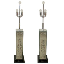 Load image into Gallery viewer, Italian, 1980s Large Venetian Etched Mirrored Pair Of Table Lamps