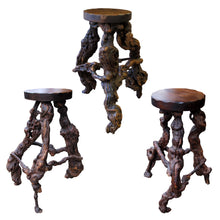 Load image into Gallery viewer, 1950s French, Set Of 3 Twisted Grape-vine Roots Bar Stools