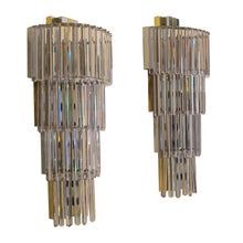 Load image into Gallery viewer, 1960s Italian Large Pair of Semi-Circular Wall Lights with 4 Tiers Glass Pendants
