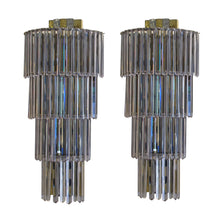 Load image into Gallery viewer, 1960s Italian Large Pair of Semi-Circular Wall Lights with 4 Tiers Glass Pendants