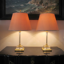 Load image into Gallery viewer, 1970s Italian Pair of Large Lucite Table Lamps with Conic Lampshades