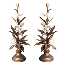 Load image into Gallery viewer, Italian 1950s Large Pair of Floral Toleware Table Lamps