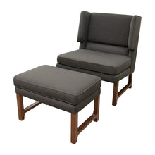 Load image into Gallery viewer, English Modern Large Wingback Armchair with its Matching Stool