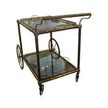 Load image into Gallery viewer, 1960s French Brass Serving Bar Cart with Tray on Wheels