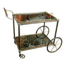 Load image into Gallery viewer, 1960s French Brass Serving Bar Cart with Tray on Wheels