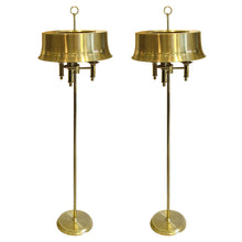 Load image into Gallery viewer, 1970s Swedish Pair of Brass Floor Lamps With Brass Large Metal Shades