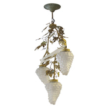 Load image into Gallery viewer, 1950s Large Pair of Toleware Ceiling Lamps With Grapevine Glass Shades, French