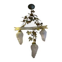 Load image into Gallery viewer, 1950s Large Pair of Toleware Ceiling Lamps With Grapevine Glass Shades, French