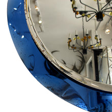 Load image into Gallery viewer, 1960 Round Mirror With a Large Bevelled Deep Blue Frame, Italian