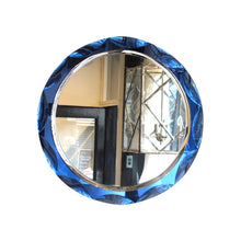 Load image into Gallery viewer, 1960 Round Mirror With a Large Bevelled Deep Blue Frame, Italian