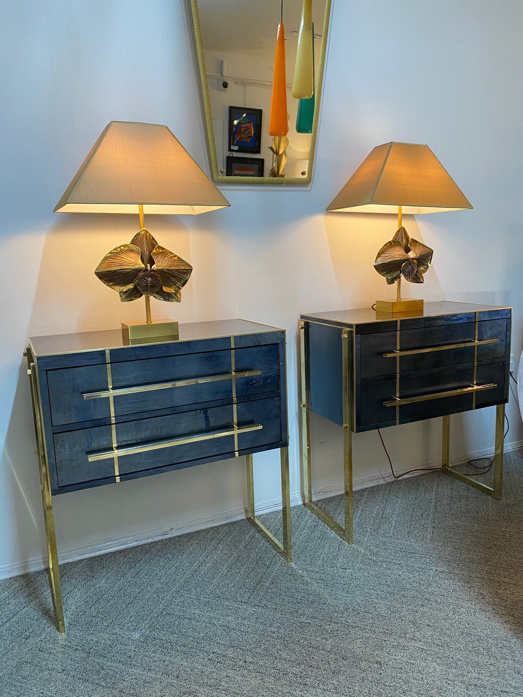 Pair of Blue Black Chests of Drawers
