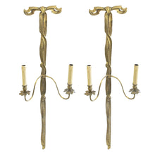 Load image into Gallery viewer, Early 1900s Pair of Large Gilt Bronze Wall lights in the Shape of a Bow Tie, French