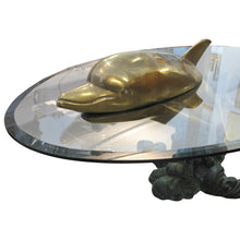 Load image into Gallery viewer, 1960s French Brass Coffee Table in the shape of a Dolphin with an Oval Glass Top