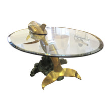 Load image into Gallery viewer, 1960s French Brass Coffee Table in the shape of a Dolphin with an Oval Glass Top