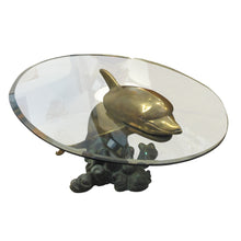 Load image into Gallery viewer, 1960s French Brass Coffee Table in the shape of a Dolphin with an Oval Glass Top
