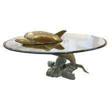 Load image into Gallery viewer, 1960s French Brass Coffee Table in the shape of a Dolphin with an Oval Glass Top