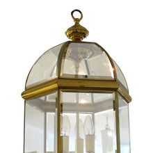 Load image into Gallery viewer, 1970s Tall Hexagonal Brass and Curved Bevelled Glass Lantern, Swedish