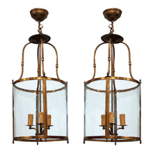 Load image into Gallery viewer, Late 19th Century Pair of Neoclassical Style Curved Glass Brass Lanterns, French