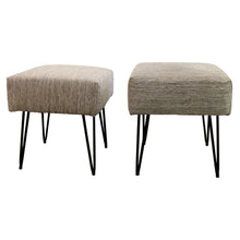 Load image into Gallery viewer, 1950s Pair of Occasional Stools Newly Upholstered with Metal Hairpin Legs, French