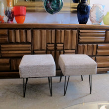 Load image into Gallery viewer, 1950s Pair of Occasional Stools Newly Upholstered with Metal Hairpin Legs, French