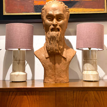 Load image into Gallery viewer, 1960s Pair of Cream Marble Cylinder Table Lamps, Italian