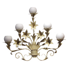 Load image into Gallery viewer, Large pair of French 1950s Toleware Lilies Wall light with Glass Shades