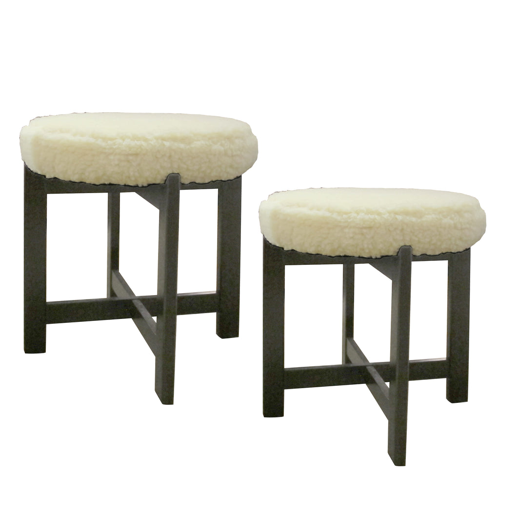 1960s Pair of Teak Frame Stools Newly Upholstered, Scandinavian