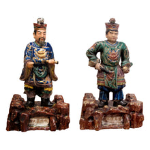 Load image into Gallery viewer, Set of Two Chinese Porcelain Statues with Zodiac Hat Symbols, 1900s