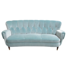 Load image into Gallery viewer, Scandinavian retro sofa upholstered in a blue velvet fabric