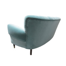 Load image into Gallery viewer, Scandinavian retro sofa upholstered in a blue velvet fabric