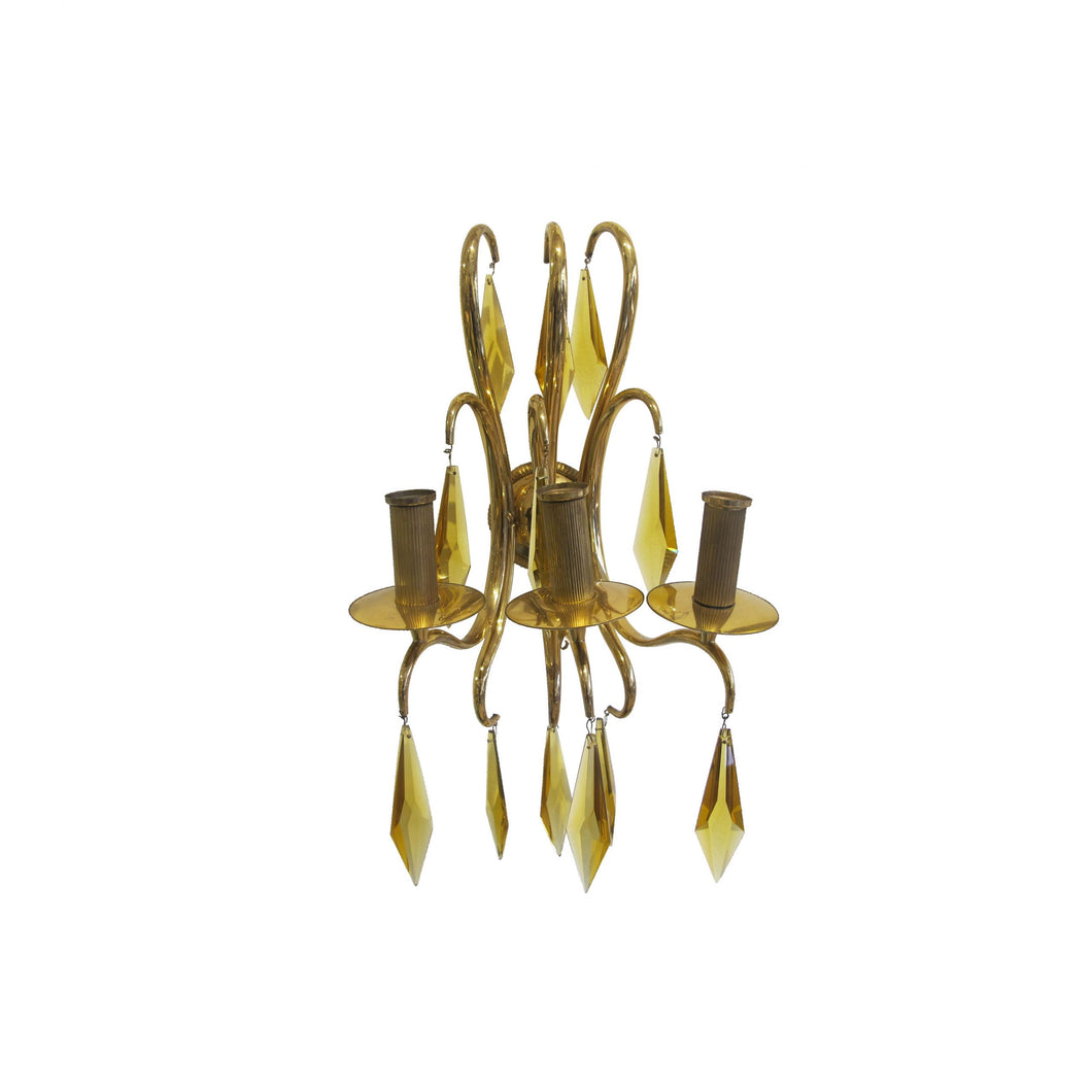 A pair of amber crystal wall lights