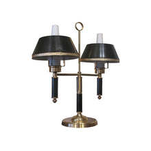 Load image into Gallery viewer, A 1970's single table lamp with the double green metal and glass shades