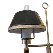 Load image into Gallery viewer, A 1970's single table lamp with the double green metal and glass shades