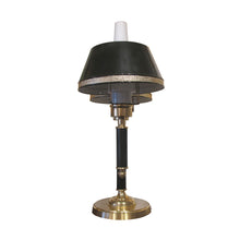 Load image into Gallery viewer, A 1970's single table lamp with the double green metal and glass shades