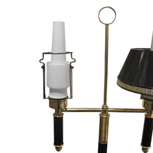 Load image into Gallery viewer, A 1970's single table lamp with the double green metal and glass shades