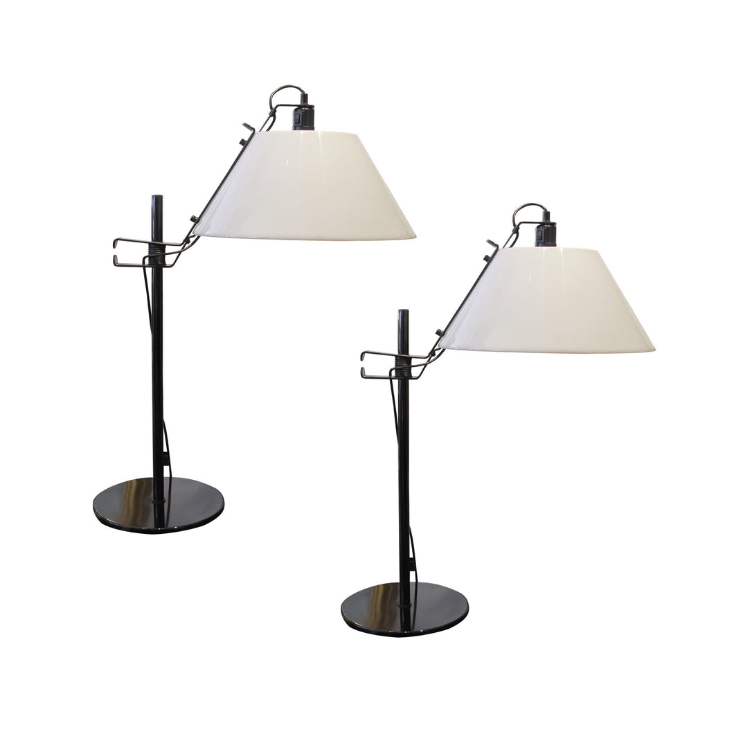 A pair of large table lamps with adjustable lucite shades by Metalarte, Spain 1960's