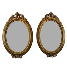 Load image into Gallery viewer, Pair of Napoleon III carved gild oval mirrors, French circa 1860