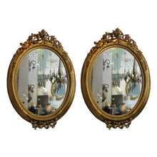 Load image into Gallery viewer, Pair of Napoleon III carved gild oval mirrors, French circa 1860
