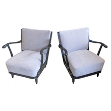 Load image into Gallery viewer, A pair of 1940's Swedish armchairs with ebonised frame