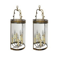 Load image into Gallery viewer, 1950's Pair of brass and curved glass lanterns, French